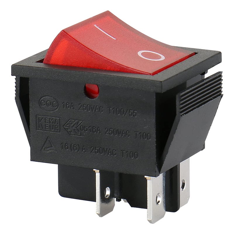 Baomain 1-Pack Rocker Switch with with Red LED Light,ON/Off DPST 4-Pin 16A 250VAC,Snap-in,UL VDE List,for Car Auto Boat Household Appliances Equipment etc - Image 2
